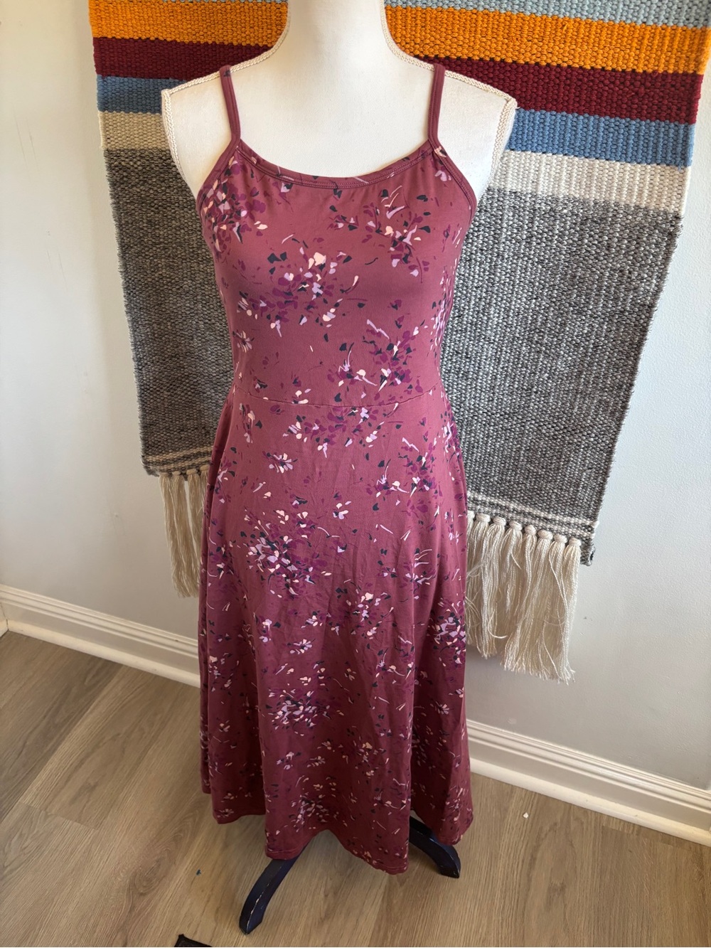 Pact Cotton Mauve Floral Spaghetti-Strap Midi Dress